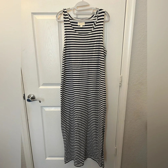 SAIL TO SABLE Striped Maxi Dress Navy Blue White Nautical Preppy Long Jersey - Picture 2 of 4